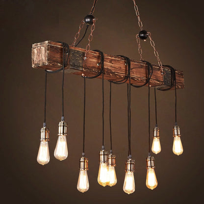 Farmhouse 10-Light Wooden Chandelier – Rustic Industrial Pendant for Kitchen & Dining