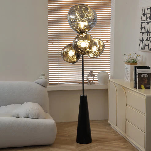 Lava Column Floor Lamp – Smoke Gray & Black Elegance