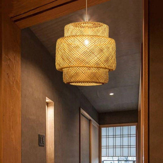 Bamboo Lantern Hanging Light – Handwoven Retro Rattan Chandelier