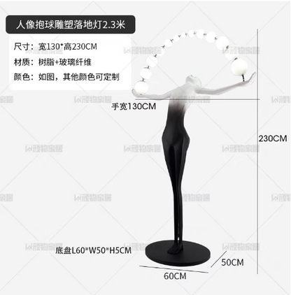 Modern Sculptural Human LED Floor Lamp with Marble Base & 3‑Color Dimming (Artistic Ball‑Holding Design)