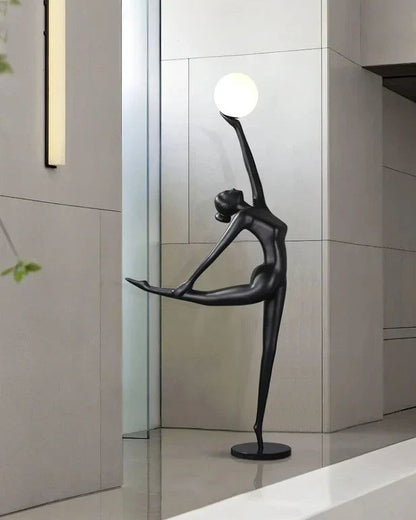 Sculpture Floor Lamp– Artistic Resin Figure Standing Light with Glass Shade for Living Room, Bedroom, Hotel & Gallery Decor