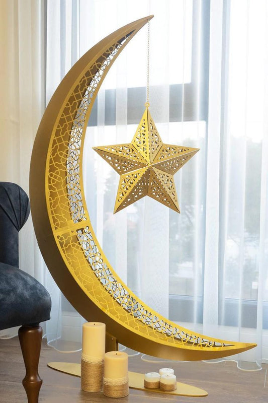 3D Metal Crescent Ramadan Moon – Freestanding Islamic Decor for Ramadan & Eid
