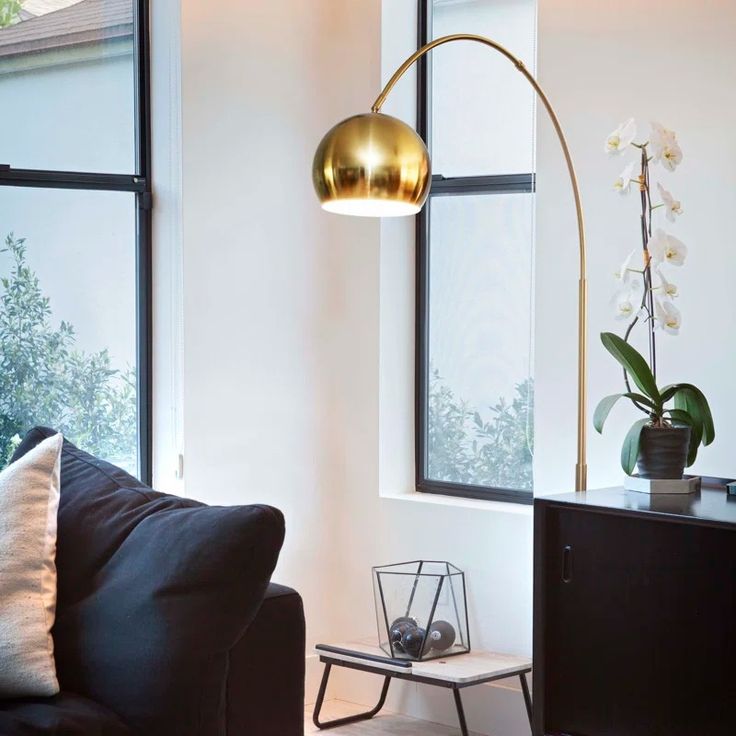 Inspired Home Landrie Brass Arc Floor Lamp – 75.5" Modern Gold Metal Floor Lamp with Marble Base