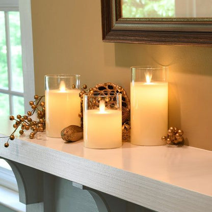Set of 3 White Flameless LED Candles in Glass Holders