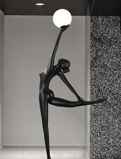 Sculpture Floor Lamp– Artistic Resin Figure Standing Light with Glass Shade for Living Room, Bedroom, Hotel & Gallery Decor