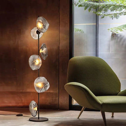 Six Smoky Glasses Chrome Floor Lamp – Modern Art Deco LED Standing Light with Glass Shades
