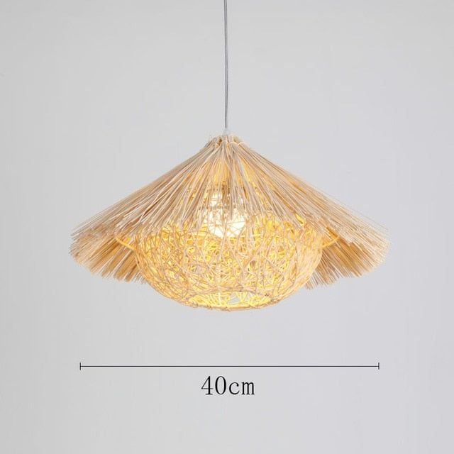 Round Cone Straw Hat Shape Rattan Pendant Light for Kitchen Island