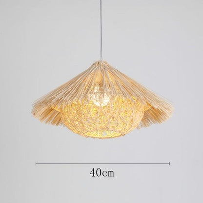 Round Cone Straw Hat Shape Rattan Pendant Light for Kitchen Island