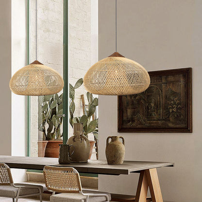 Handwoven Rattan Chandelier Pendant Light – Rustic Boho Hanging Lamp for Dining & Kitchen