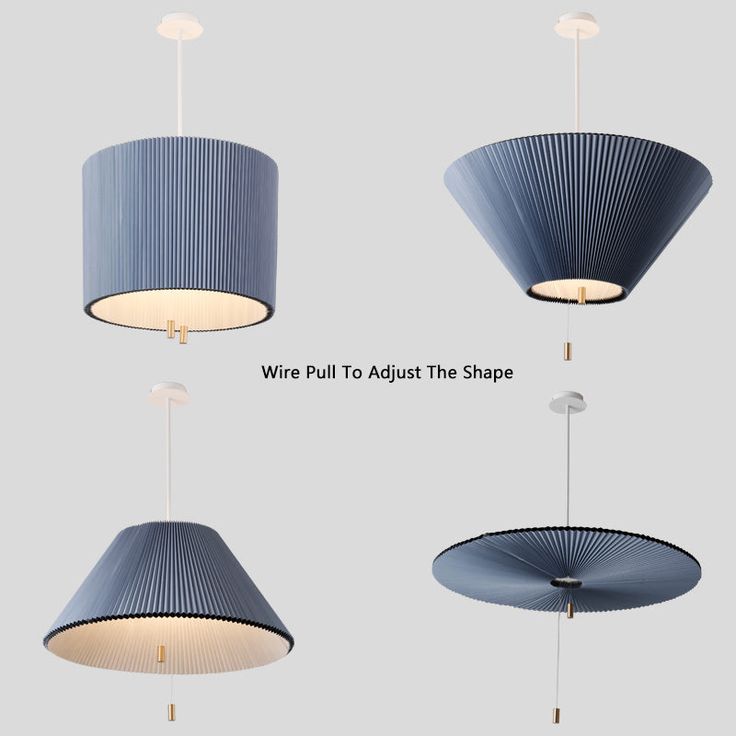 Modern Deformable Pleated Pendant Light – Wire Pull To Adjustable Telescopic Hanging Lamp, Dark Blue, 40 cm