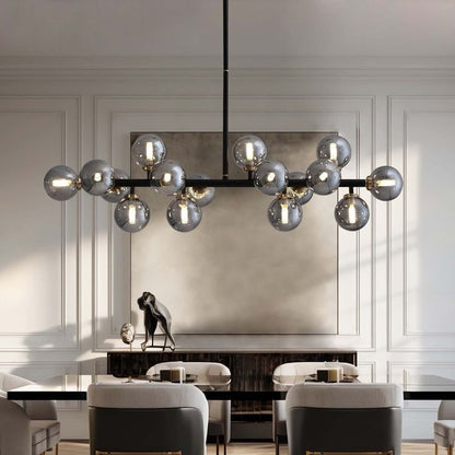 Modern Linear 16-Light Polished Black Beaded Chandelier