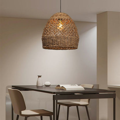 Hand-Woven Rattan Pendant Light – Natural Wicker Chandelier for Kitchen Island, Dining Room & Living Space 15.74"