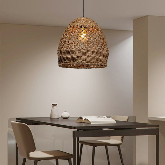 Hand-Woven Rattan Pendant Light – Natural Wicker Chandelier for Kitchen Island, Dining Room & Living Space 15.74"