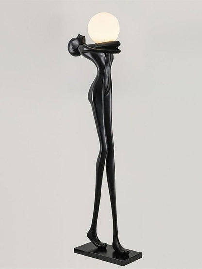 Modern Humanoid Sculpture Floor Lamp – Black Resin LED Art Light for Hotel Lobby & Home Decor (1.8M)