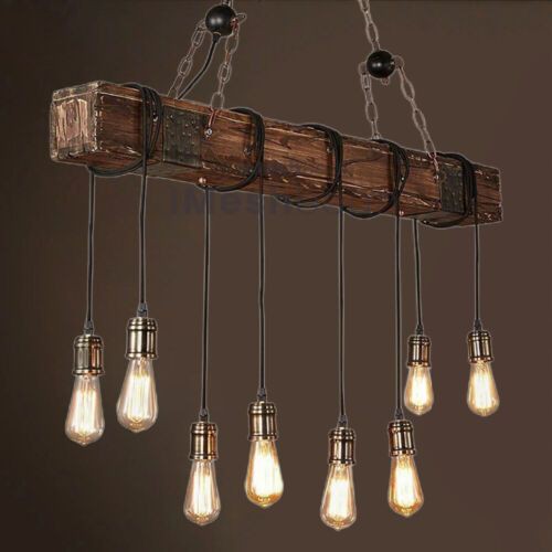 Farmhouse 10-Light Wooden Chandelier – Rustic Industrial Pendant for Kitchen & Dining