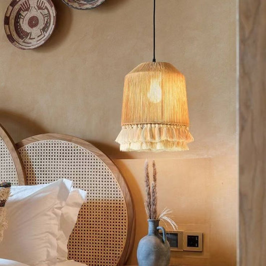 Vintage Hemp Rope Industrial Pendant Light – Handwoven Bamboo Bohemian Ceiling Lamp for Kitchen, Dining & Bedroom 60 C.M