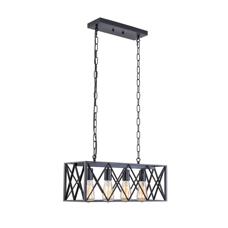 4-Light Farmhouse Black Kitchen Island Pendant Light – Adjustable Industrial Rectangular Chandelier for Dining Room & Bar