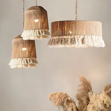 Vintage Hemp Rope Industrial Pendant Light – Handwoven Bamboo Bohemian Ceiling Lamp for Kitchen, Dining & Bedroom 60 C.M