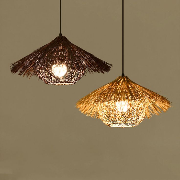 Round Cone Straw Hat Shape Rattan Pendant Light for Kitchen Island