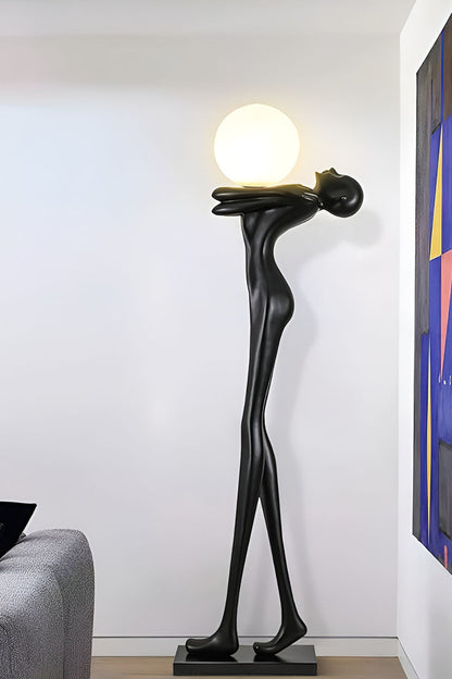 Modern Humanoid Sculpture Floor Lamp – Black Resin LED Art Light for Hotel Lobby & Home Decor (1.8M)