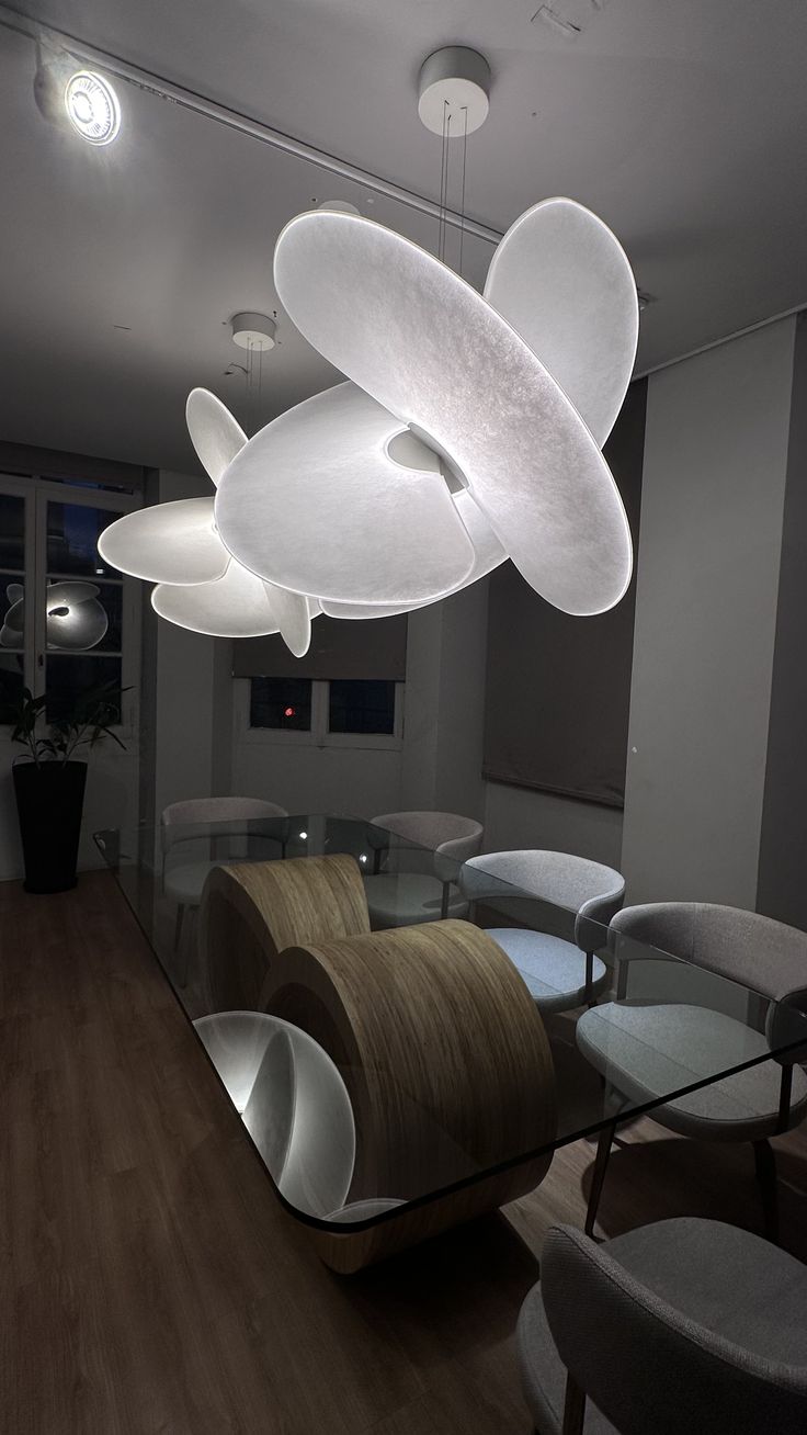 Modern Magnetic PET Fan Chandelier – Lightweight Statement Light with Rice Paper Effect