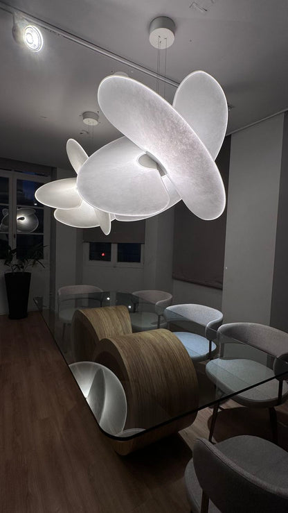 Modern Magnetic PET Fan Chandelier – Lightweight Statement Light with Rice Paper Effect