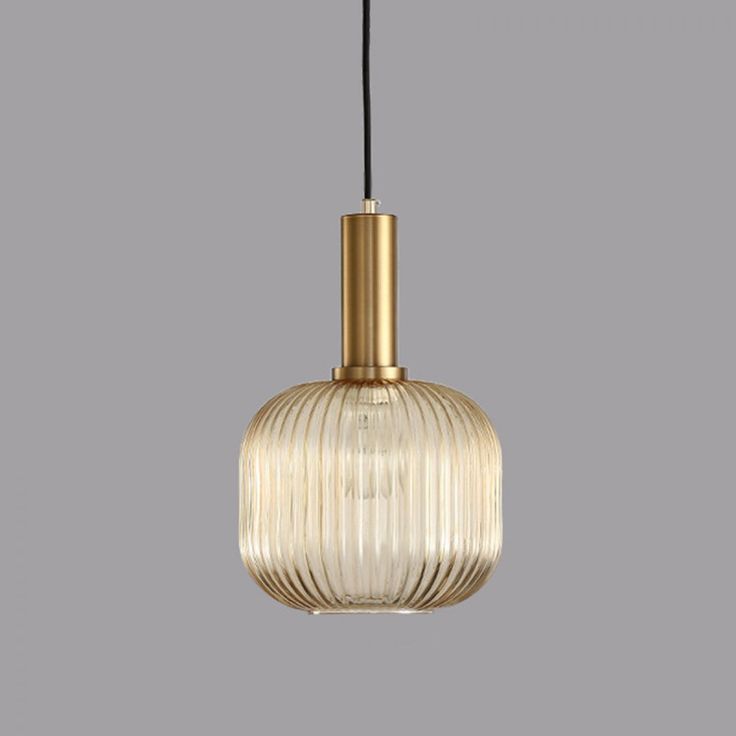 Nordic Ribbed Glass Pendant Light – Modern Gold Hanging Lamp for Kitchen, Bedroom & Living Room