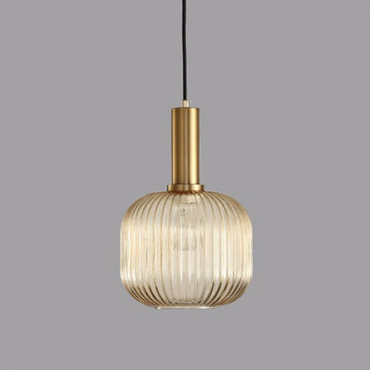 Nordic Ribbed Glass Pendant Light – Modern Gold Hanging Lamp for Kitchen, Bedroom & Living Room