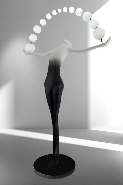 Modern Sculptural Human LED Floor Lamp with Marble Base & 3‑Color Dimming (Artistic Ball‑Holding Design)