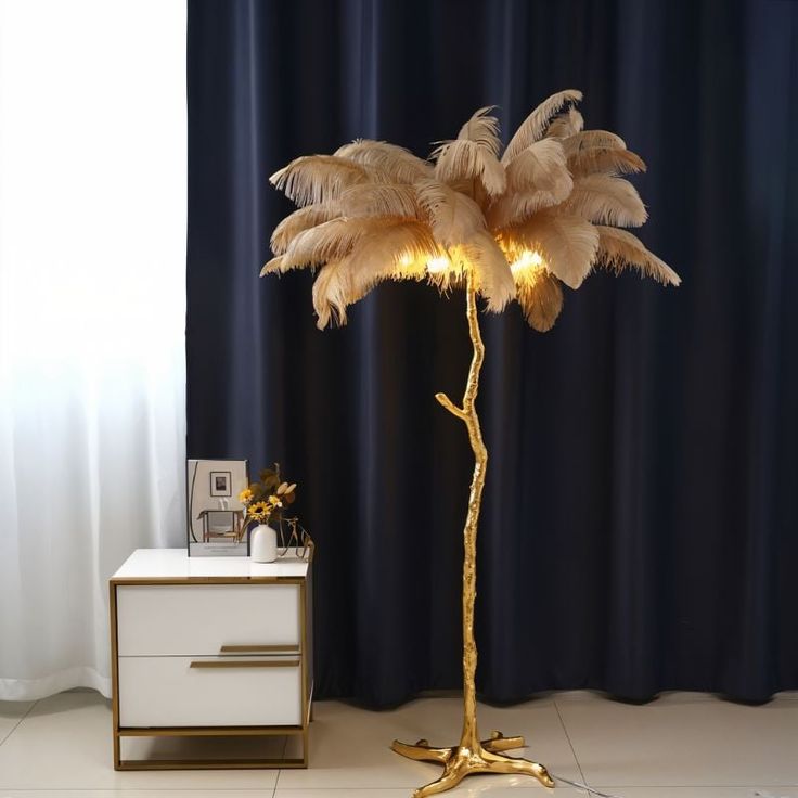 Gold Feather Floor Lamp – Elegant Standing Light for Living Room, Bedroom & Holiday Décor 1.2 C.M