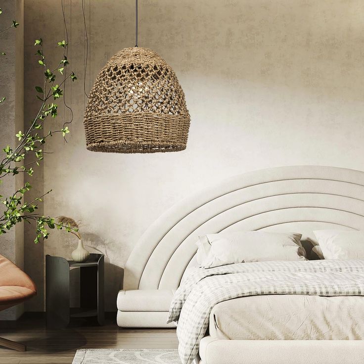 Hand-Woven Rattan Pendant Light – Natural Wicker Chandelier for Kitchen Island, Dining Room & Living Space 15.74"