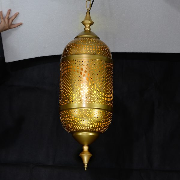 Arabic Cylinder Pendant Light – Moroccan Hollow Carved Metal Lamp for Living Room, Restaurant & Café