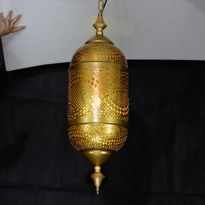 Arabic Cylinder Pendant Light – Moroccan Hollow Carved Metal Lamp for Living Room, Restaurant & Café